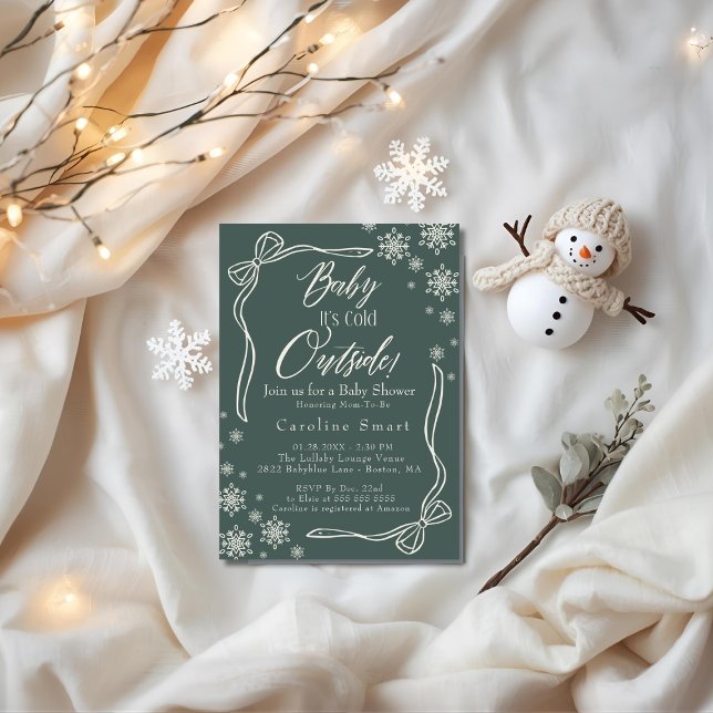 Coquette Baby sitt Kall utanför gröntens babydusch Inbjudningar (Coquette Baby its Cold outside green baby shower Invitation)