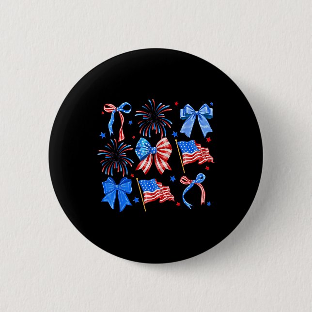 Coquette Bågar Röd Vit Blå Usa Flagga 4:e Juli  Knapp (Framsida)