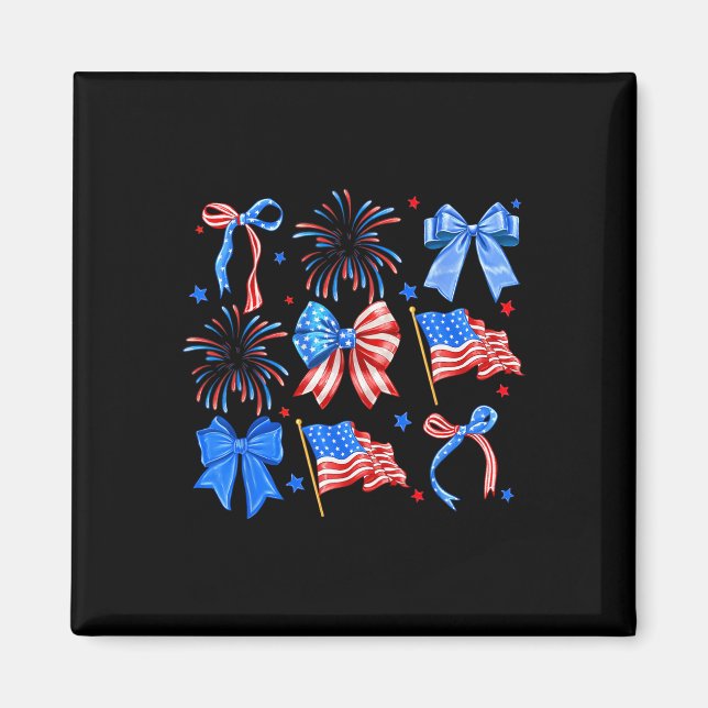 Coquette-bågar Röd Vit Blå USA-flagga 4:e Juli  Magnet (Framsidan)