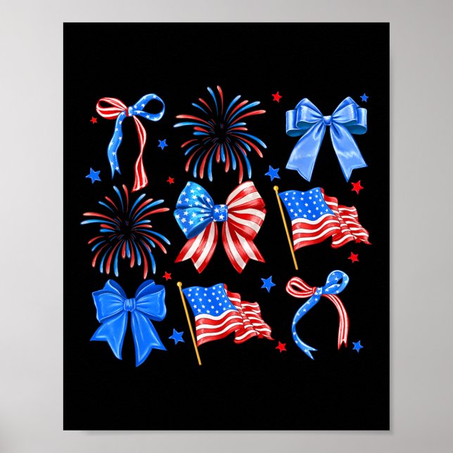 Coquette-bågar Röd Vit Blå USA-flagga 4:e Juli  Poster (Framsidan)