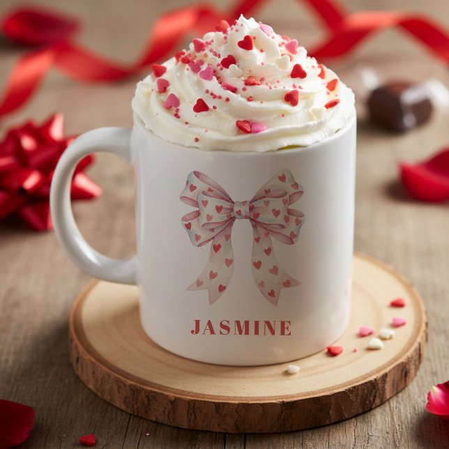 Coquette-båge Hjärtmönster Alla hjärtans dag Kaffemugg (Coquette Bow Heart Pattern Valentine's Day Coffee Mug
)