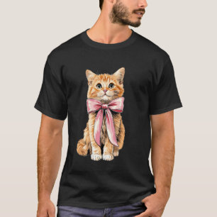 Coquette-båge Orange katt Tabby-katt Söt rosa band T Shirt