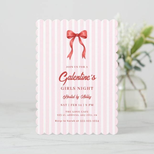 Coquette-båge Röd Rosa Galentine-fest Inbjudningar (Stående Fram)