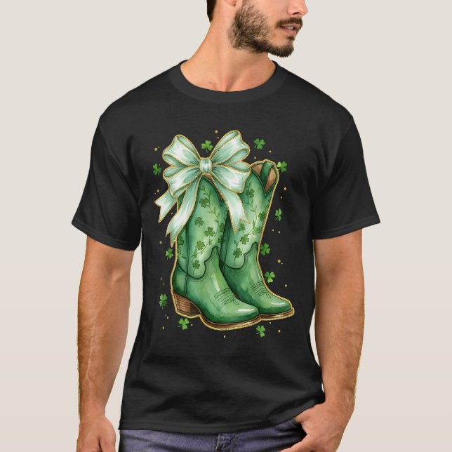 Coquette-båge st patricks dag västerländska cowboy t shirt (Framsida)