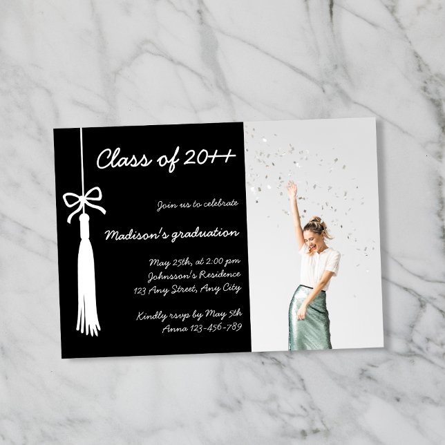 Coquette båge tofs svart Foto 2026 Examen Inbjudningar (Coquette Bow Tassel Black Photo 2026 Graduation Invitation)