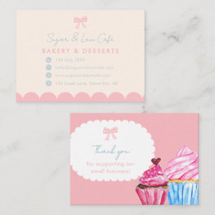 Coquette Bakery Rosa Båge Söt Pastellblå Visitkort
