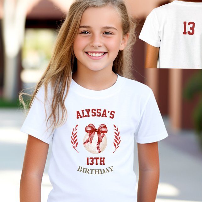Coquette Baseball Red Bow Birthday Girl Namn T Shirt (Coquette Baseball Red Bow Birthday Girl Name T-Shirt)