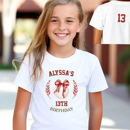 Coquette Baseball Red Bow Birthday Girl Namn T Shirt
