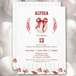 Coquette Baseball Red Bow Modern Girl Birthday Inbjudningar