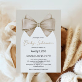 Coquette Beige Bow Modern Boho Baby Shower Inbjudningar