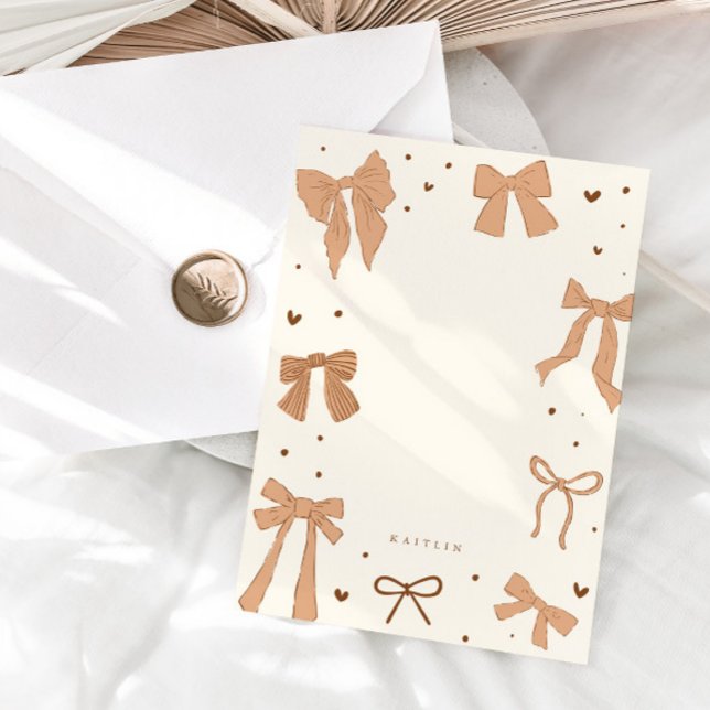 Coquette Beige Bow Ribbon Anteckningskort (Skapare uppladdad)