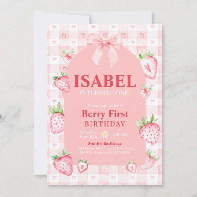 Coquette Berry First Birthday Inbjudningar (Framsida)
