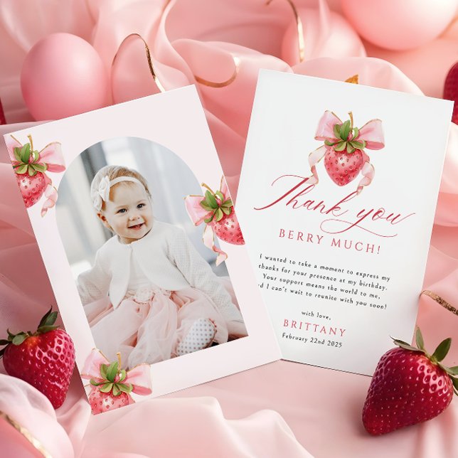 Coquette Berry First Birthday Photo Tack Kort (Skapare uppladdad)