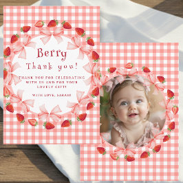 Coquette Berry First Birthday Red Gingham Photo Tack Kort