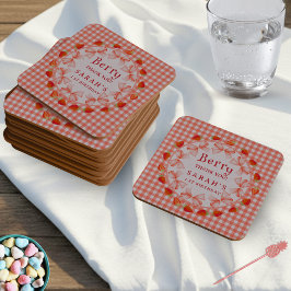 Coquette Berry Första Födelsedag Röd Rutig Underlägg Papper Kvadrat
