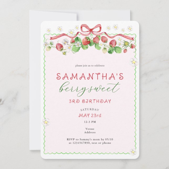 Coquette Berry Sweet any Age Birthday Inbjudningar (Framsida)