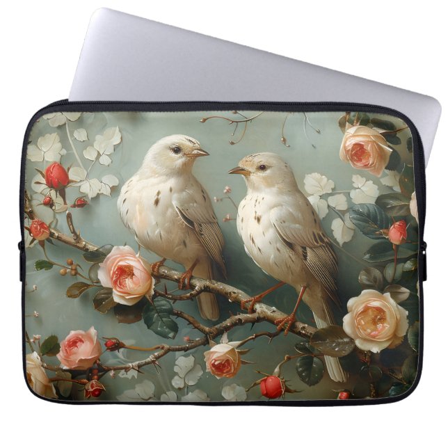 Coquette Birds Blommigt Laptop Fodral (Framsidan)
