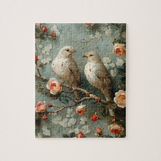 Coquette Birds Blommigt Pussel (Vertikal)