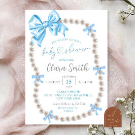 Coquette Blå Båge Pojke Baby Shower Inbjudan