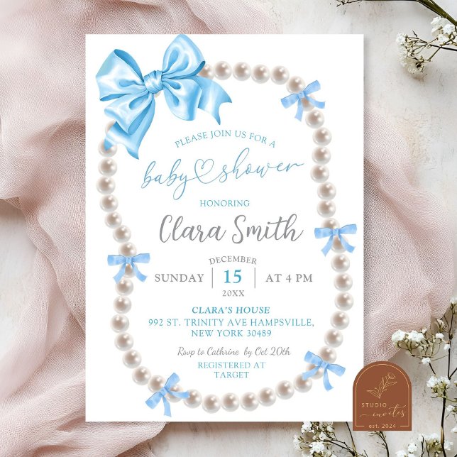 Coquette Blå Båge Pojke Baby Shower Inbjudan (Skapare uppladdad)