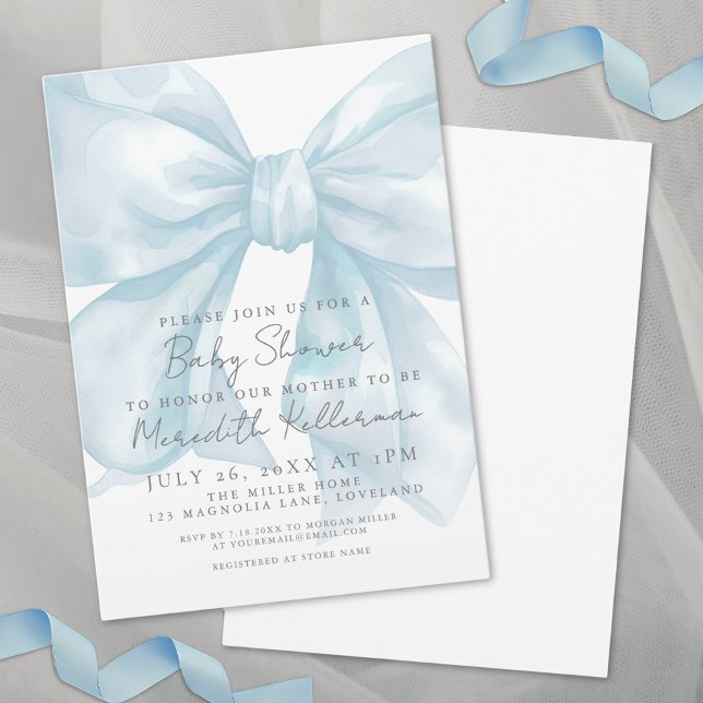 Coquette Blå Band Baby Shower Inbjudningar (Coquette Blue Bow Baby Shower Invitation)