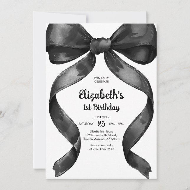 Coquette Black Bow Birthday Invitation Inbjudningar (Framsida)
