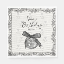 Coquette Black Bow & Disco Boll Elegant Birthday Pappersservett