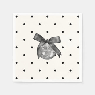 Coquette Black Bow & Disco Boll Elegant Birthday Pappersservett