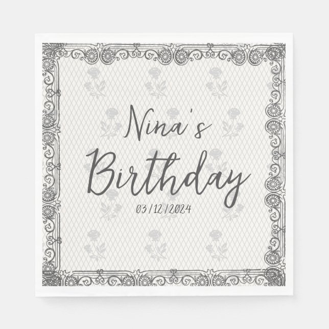 Coquette Black Bow & Disco Boll Elegant Birthday Pappersservett (Framsidan)