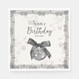 Coquette Black Bow & Disco Boll Elegant Birthday Pappersservett