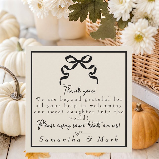 Coquette Black bow Labour & Delivery NICU Hospital Tack Kort (Coquette black bow Labor & Delivery NICU Hospital Thank You Card)