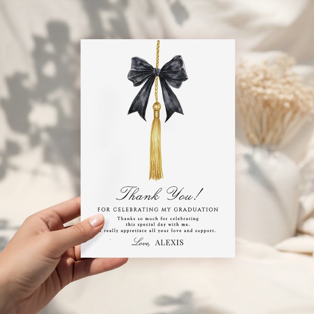 Coquette Black Bow on Tassel Graduation  Tack Kort (Skapare uppladdad)
