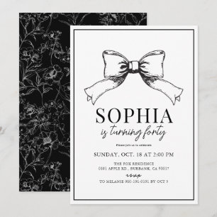 Coquette Black Bow Ribbon Vuxen Birthday Inbjudningar