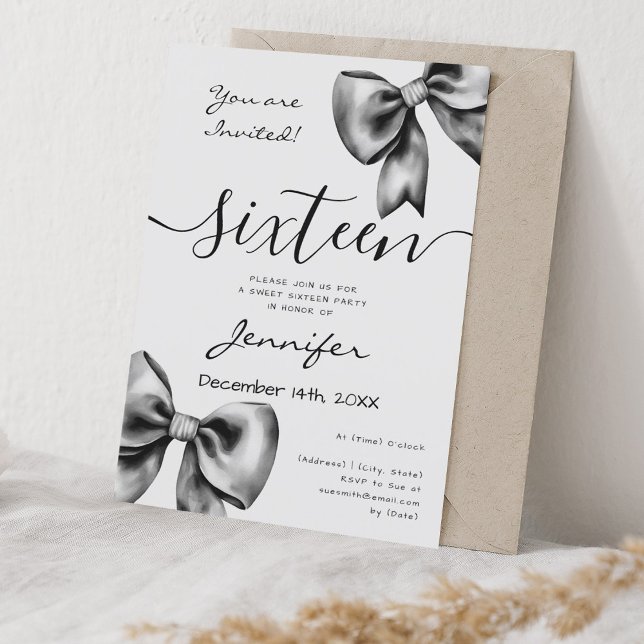 Coquette Black Bow Sweet 16 Birthday Inbjudningar (Coquette Black Bow Sweet 16 Birthday Invitation)