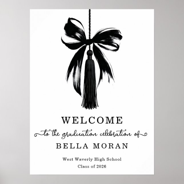 Coquette Black Bow & Tassel Graduation Party Poster (Framsidan)