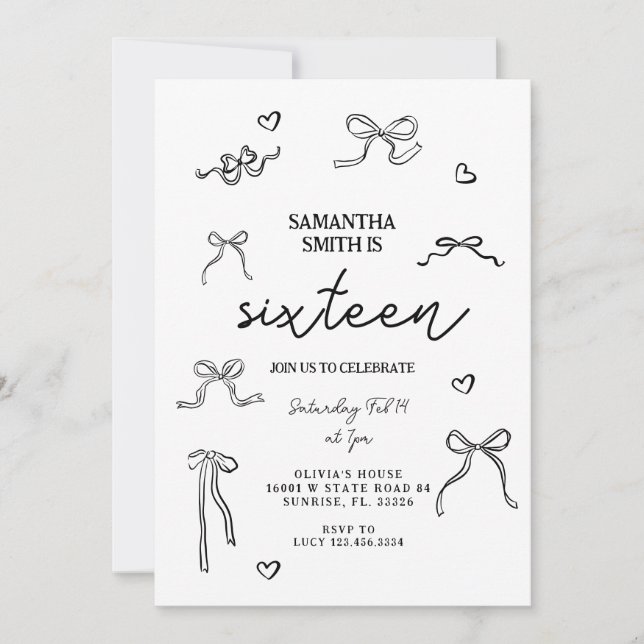 Coquette Black Bows 21:a födelsedagen Party Inbjudningar (Framsida)
