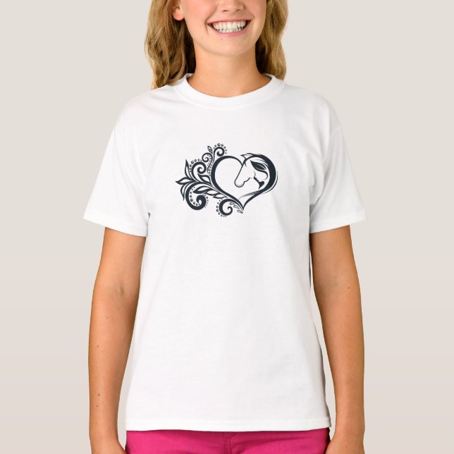 Coquette Black Heart Horse Girl Feminine Elegant T Shirt (Framsida)