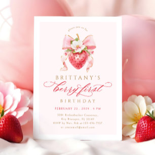 Coquette Blommigt Berry Första födelsedag Inbjudningar