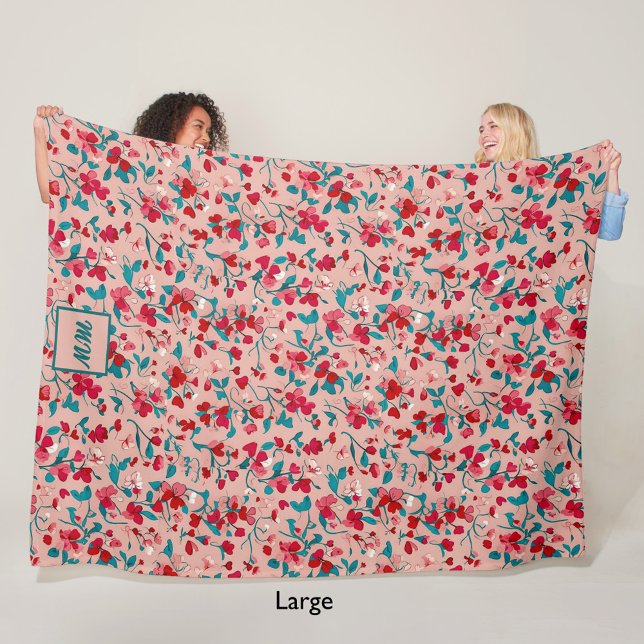 Coquette blommigt Red rosa and teal monogram Fleecefilt (Skapare uppladdad)