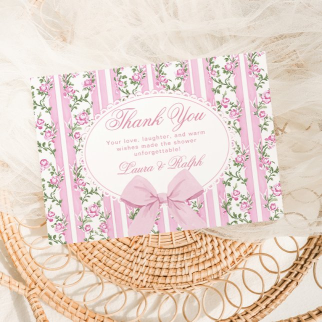 Coquette blomsterbåge ram Rosa Baby shower Tack Kort (Skapare uppladdad)
