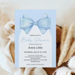 Coquette Blue Bow Modern Boy Shower Inbjudningar