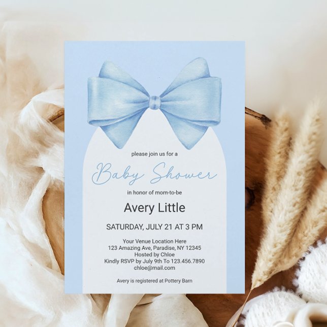 Coquette Blue Bow Modern Boy Shower Inbjudningar (Skapare uppladdad)