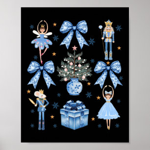 Coquette Blue Bow Nutcracker Julafton God jul Poster