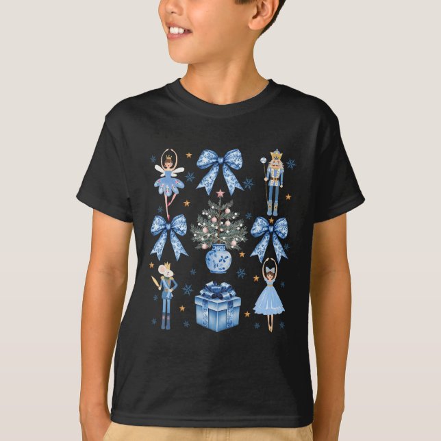 Coquette Blue Bow Nutcracker Julafton God jul T Shirt (Framsida)