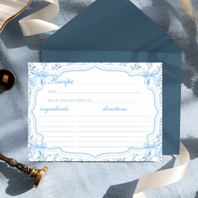 Coquette Blue Bow Recipe för Bride Recipe Card (Skapare uppladdad)