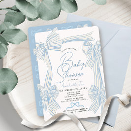 Coquette Blue Bow/Ribbon Boy Shower Inbjudningar