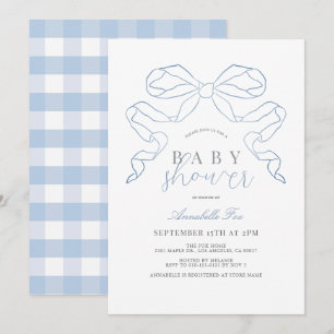 Coquette Blue Bow/Ribbon Boy Shower Inbjudningar