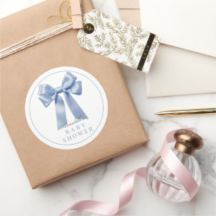 Coquette Blue Bow Ribbon Boy Shower Runt Klistermärke