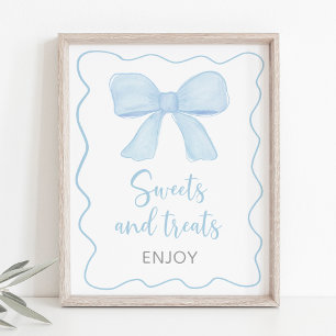 Coquette Blue Bow Sweet Treats Baby Shower-skylt Poster