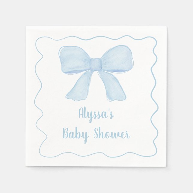 Coquette Blue Boy Bow Baby Shower Pappersservett (Framsidan)